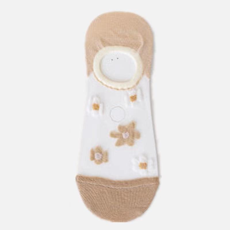 

Женские короткие носки, летние, тонкие, дышащие, сетчатые, удобные, кавайные, хлопковые, для девочек, носки с модным принтом, до щиколотки, Meias one size бежевый