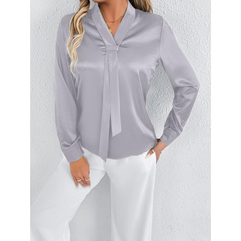 Summer Satin Shirt White Women's Solid Color Top Shirt