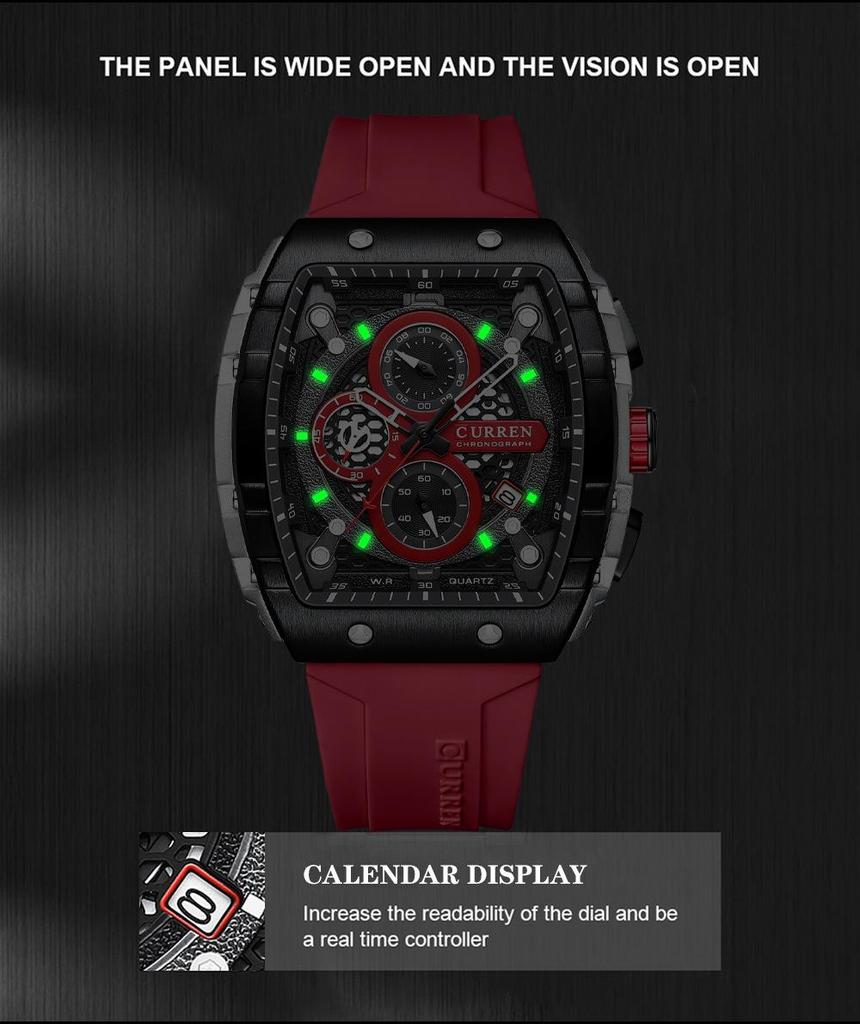 Curren 8442 Men's Quartz Watch, Six-Hand Dial, Rubber Strap, Fashion Sport Design