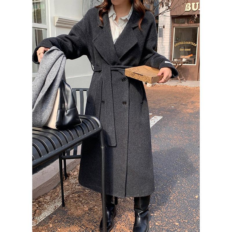 

Q671 высококачественное пальто из верблюжьей шерсти Albaka удлиненное женское свободного широкого кроя тонкое ленивое шерстяное пальто M темно-серого