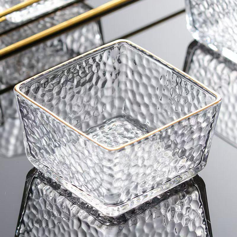 Simple Hammered Glass Square Bowl for Salad, Fruit, Dessert, and Storage