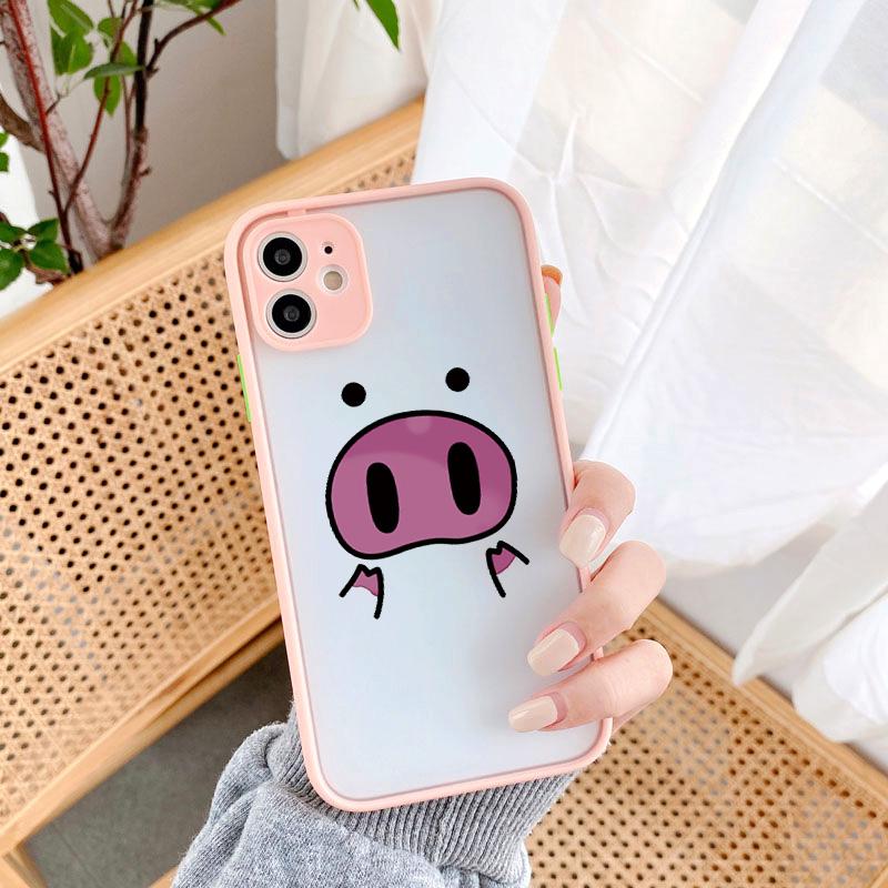Bumper Phone Case For iPhone 16 12 11 14 13 15 Pro Max 16 7 8 Plus SE2020 X XR XS Cute Cartoon Pig Camera Protection Back Cover