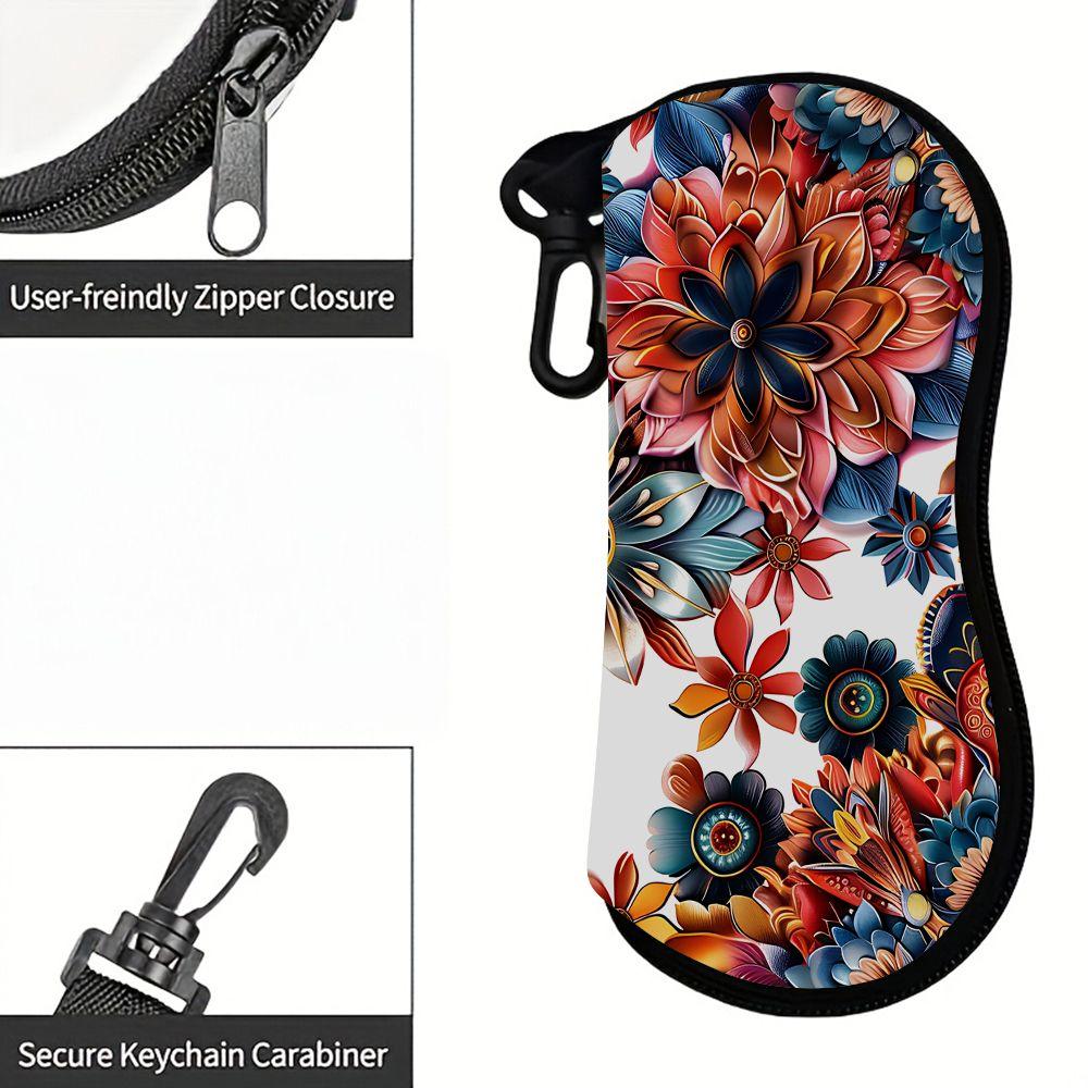 2D-Boho Floral Printed Protective Sunglasses Case, Vintage Flower Pattern Eyeglasses Holder, Stylish Travel Eyewear Organizer Box, Fashion Accessories