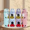 1PC Bee Ladybug Cartoon Pattern 750ml Color Plastic Sports Water Bottle Leakproof Flip Straw Lid Suitable for Sports Office Home Use