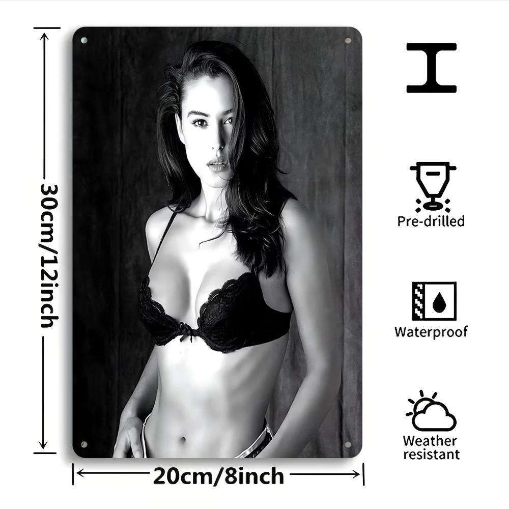 2D Metal Wall Art Poster, 12x8 Retro Elegant Woman Portrait, Heavy Iron Home Decor
