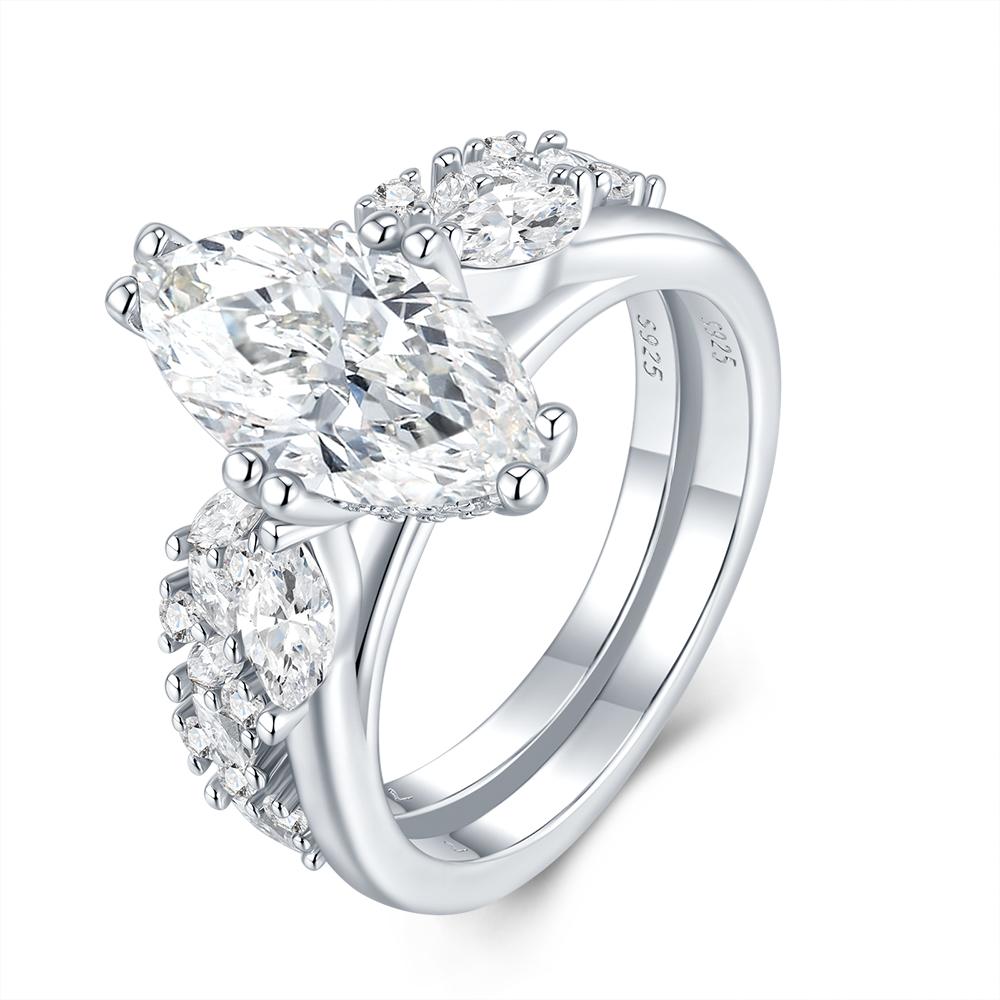 Luxury Pear Cut Moissanite Ring S925 Silver 18K White Gold Plated D Color VVS Sparkling Double Band Wedding Engagement Ring