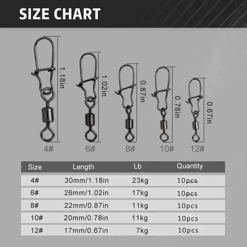 50pc Box Fishing Connector Pins 4#-12# Bearing Swivel Snap Hooks Lure Accessories
