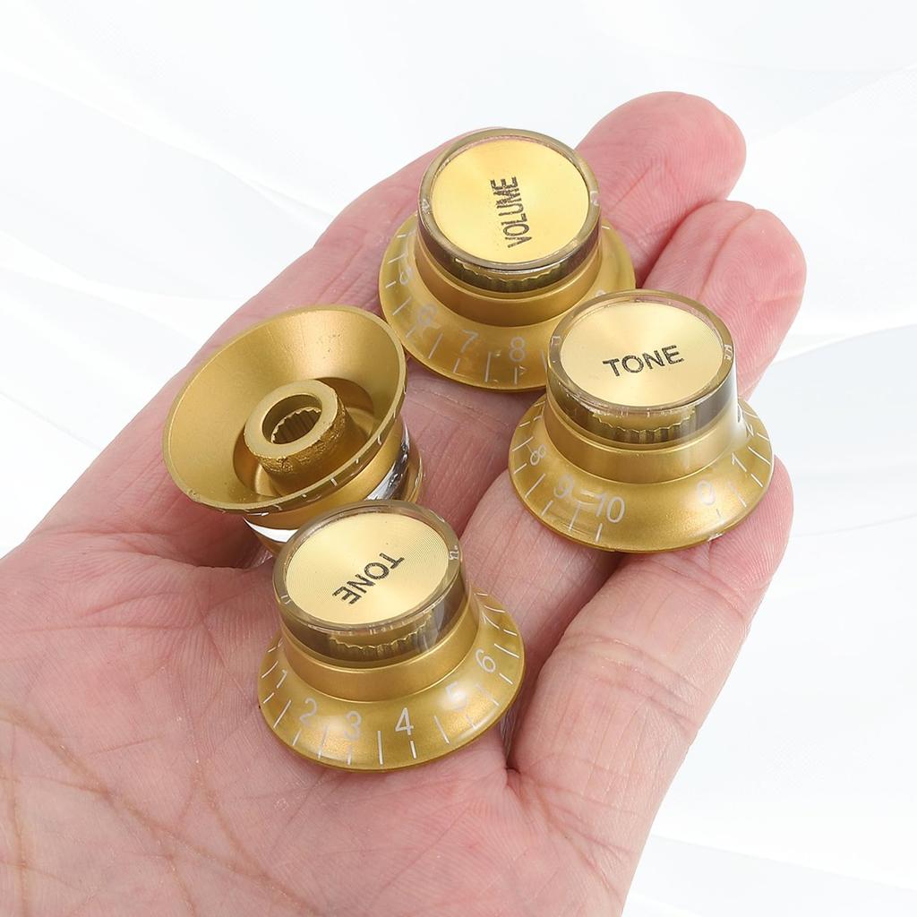 Uxcell Guitar Control Metric Top Hat Bell for Electric Guitars and Split Shaft Set of 4 X Tone X Knobs, Knobs, Basses, Pots, (Volume 2, 2), Gold/Gold
