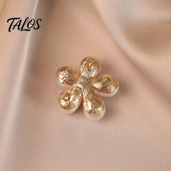 Alloy Brooch Pin 2Pcs Faux Pearl Flower Brooch, Retro Floral Anti-Exposure Neckline Pin, Decorative Women Jewelry Accessories for Suit Dress