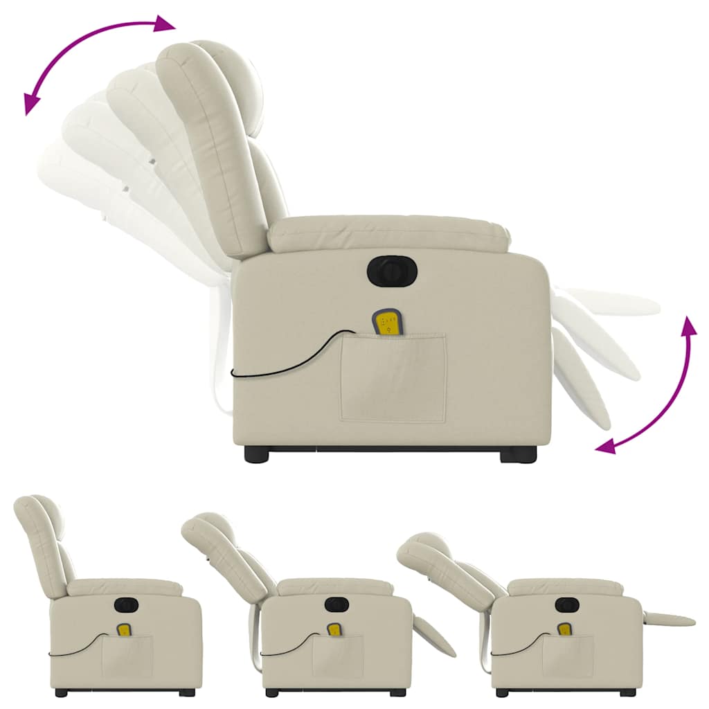 Electric Massage Recliner with Rising Function Cream Faux Leather
