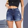 2025 Women's Low Waist Ripped Denim Shorts with Frayed Hem - European American Style Sexy Jeans Hot Pants
