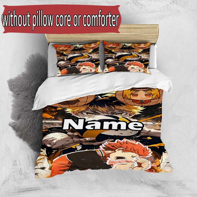 3pcs Duvet Cover Set (1*Duvet Cover + 2*Pillowcase, Without Core), Custom Name Haikyu Pattern Bedding Set, Home Bedroom Decor Gift