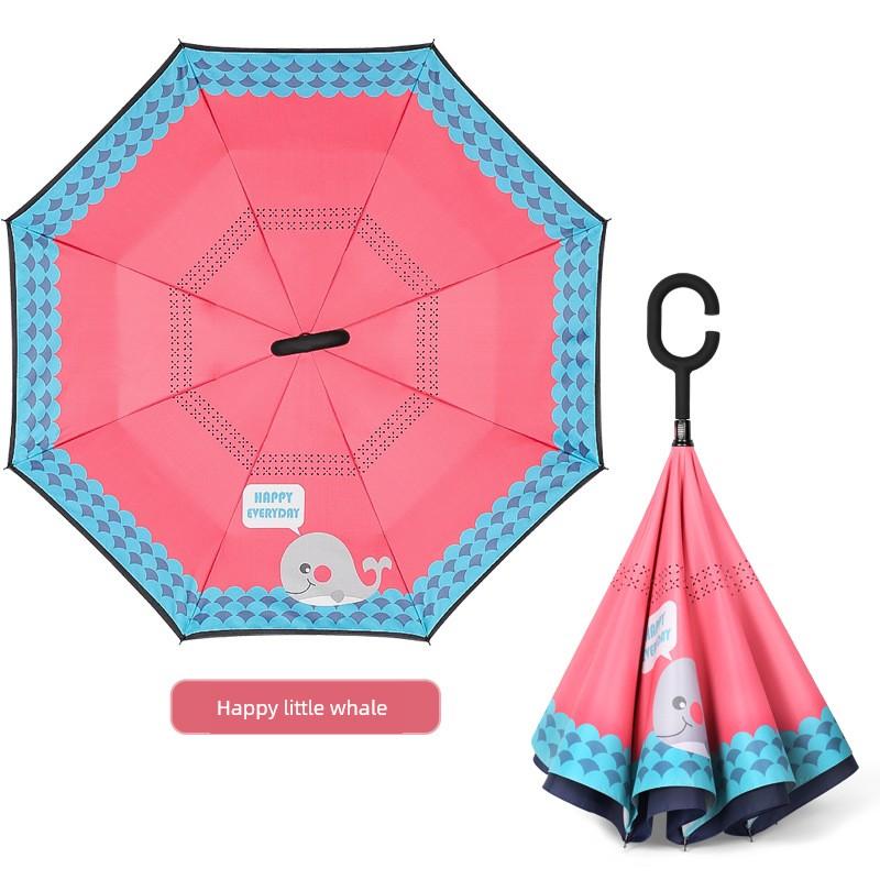 Umbrella, Reverse Umbrella, Double-Layer Hands-Free Long-Handled Children's Umbrella, Cute Cartoon Umbrella for Primary School Students, Rain or