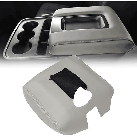 SecosAutoparts Black Leather Center Console Leather Lid Armrest Cover Replacement Compatible With Chevy Silverado GMC Sierra 2014 2015 2016 2017 2018