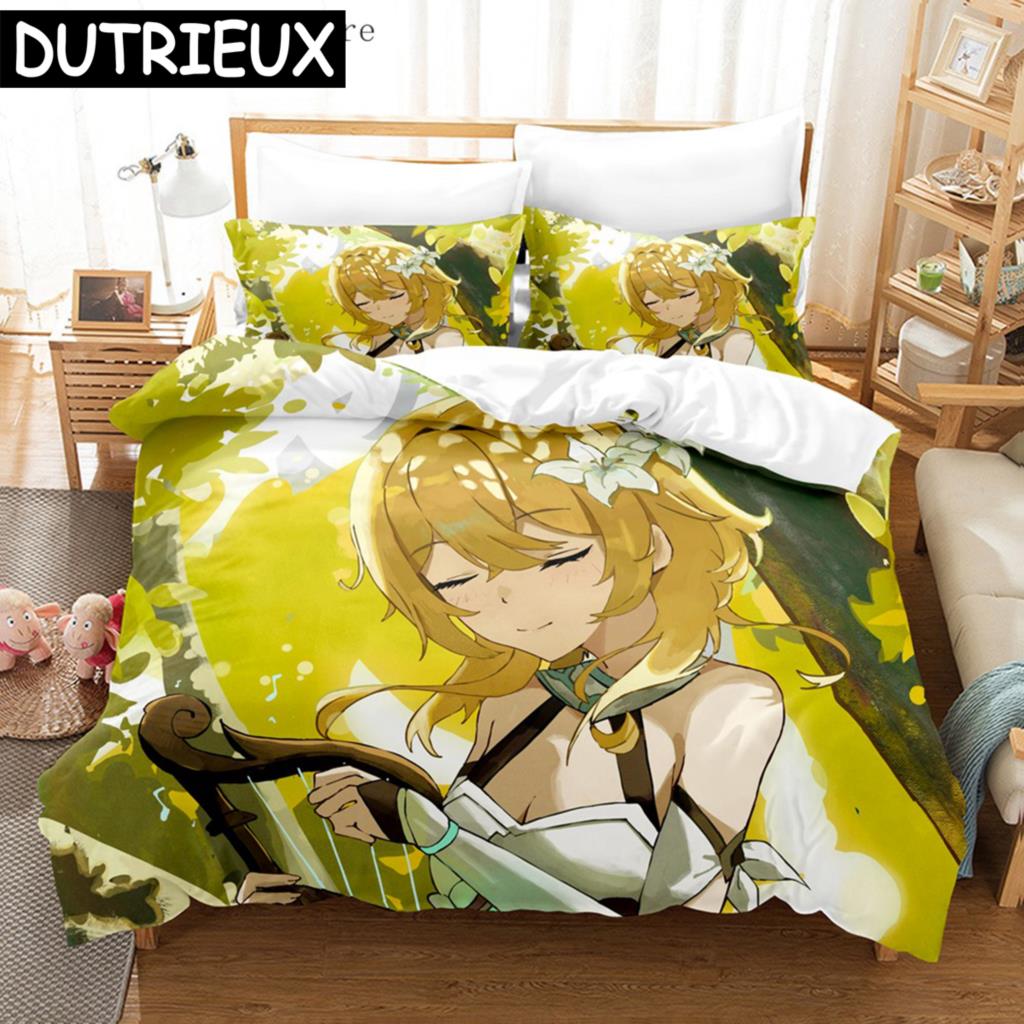 Anime Genshin Impact Lumine Duvet Cover Cartoon Girl Bedding Sets Twin Double Bed Set For Home Textiles