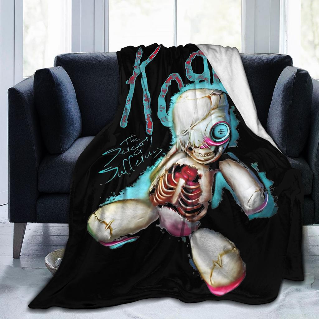 Korn Nu Metal Doll Knitted Fashion Blanket Coral Fleece Graffiti Music Korn Art Lightweight Thin Throw Fashion Blankets Bedspreads Portable