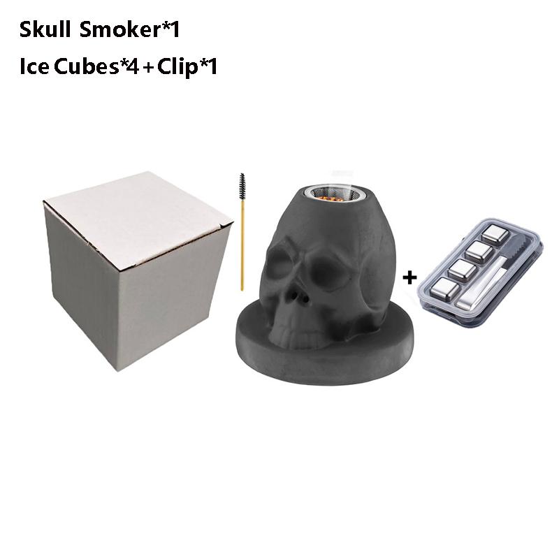 Cocktail Smoker Kit with 4 Flavors Wood Chips -Ceramics Bourbon Whiskey Skull-Shaped Old Fashioned Smoker Infuser for Bar Tools