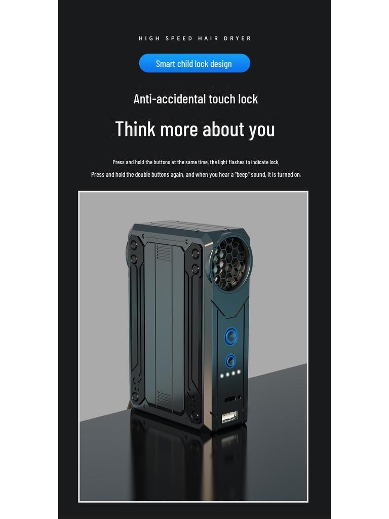 W10 Multifunctional High-Speed Turbo Fan with LED Light & Power Bank - 130,000 Speed Dust Removal Hair Dryer