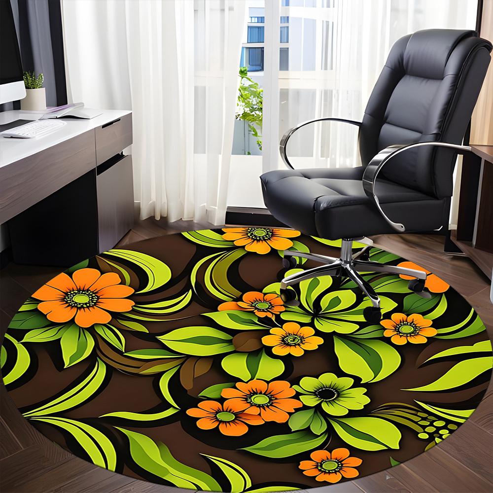 1pc Floral Pattern Office Round Area Rug, For Office, Laundry Room, Bedroom, Living Room, Under Office Chairs, Home Decor, Home Decor, Non-Slip