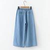 Women's Pants Summer Drawstring Wide-leg Pants Cotton Blue Calf-Length Jeans Pants Mom Elastic Waist Straight Pants Women