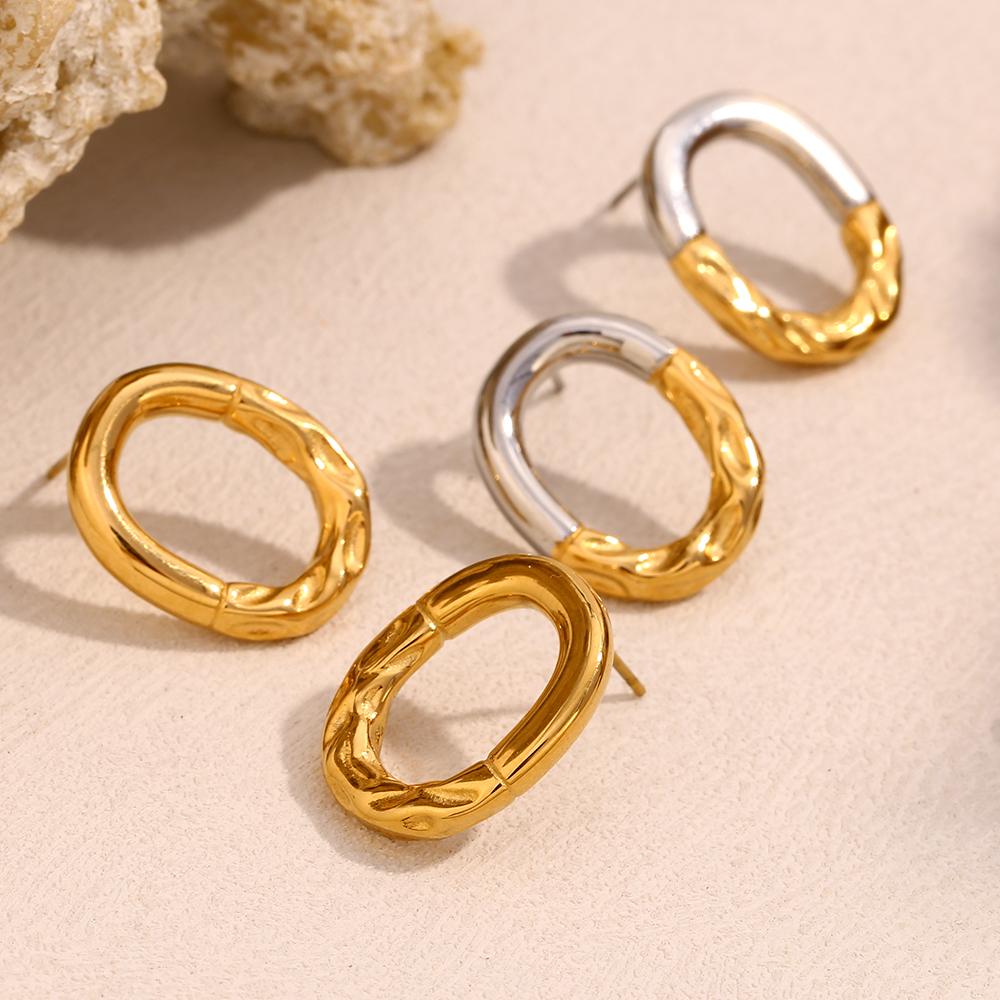 MamacitaSlay 18K Gold Plated Stainless Steel Asymmetrical O-shaped Stud Earrings Simple Waterproof Jewelry Women's Unique Gift
