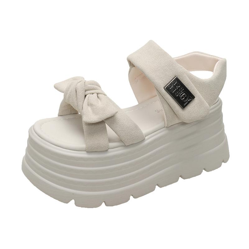 

2025 new small height increase platform sandals women wear summer new muffin bow Roman beach shoes 34