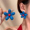 Oversized Resin Flower Earrings Glossy Asymmetry Earrings Trendy Flower Stud Earrings  Women Girls