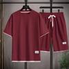 Men's Waffle Knit T-Shirt  Shorts Set 2 Piece Casual Outfit Fake Two-Piece Design