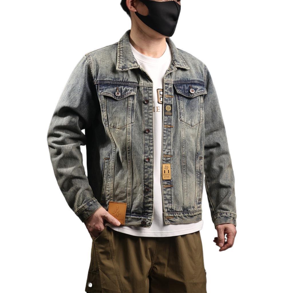 Xintang Men's Loose Casual Denim Jacket with Lapel and Feature Print for Spring & Autumn 2025