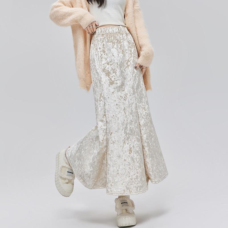 Золотая бархатная плюшевая утолщенная юбка с высокой талией для женщин — фото 5