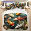 Koi Fish Pattern Bedding Quilt Set Quilt Cover Pillowcase Home Decoration Birthday Gift (1 * duvet cover + 2 * pillowcase, without core)