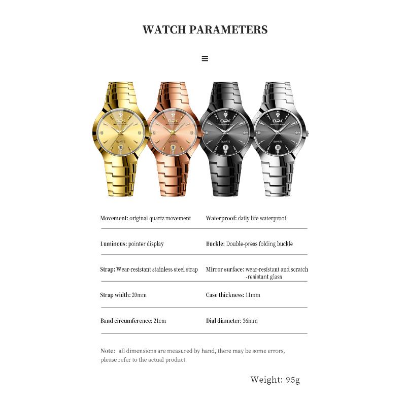 OPK Couple Watch Classic Fashion Waterproof Glow Quartz Watch Band Luxury Date Week Men's and Women's Couple Watches