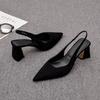 2025 summer fashion sandals new black bag head sandals women's pointed thick heel high heels women's fashion versatile temperament