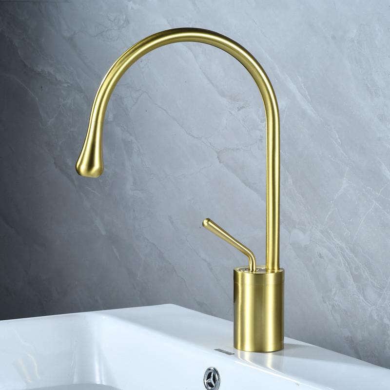 Tuqiu Brushed Gold Basin Faucet  Bathroom Faucet Hot Cold Brass Sink Faucet Brass Faucet  Kitchen Faucet Swivel Sink Water Crane