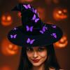 Colorful Butterfly Wizard Cap Velvet Halloween Black Cap Halloween Witch Hat  Halloween Party