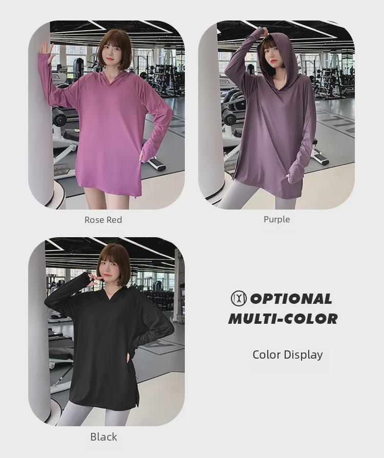 Women's Plus Size Hooded Yoga Sportswear: Slim or Loose Fit T-Shirt for Fitness & Running