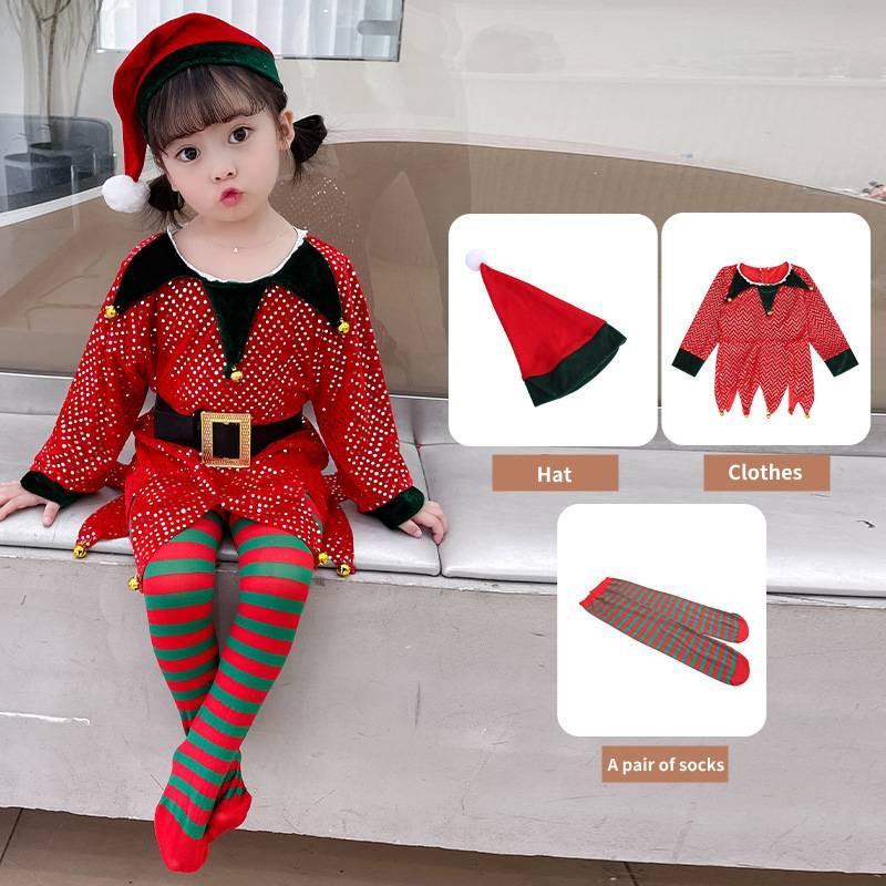 

Santa Elf Christmas Claus Kids Costume Cosplay Party Dresses Stage Fashion Show Red,80