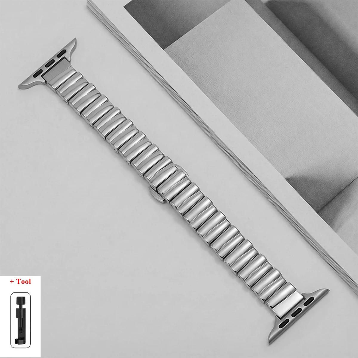 

Thin metal strap for Apple Watch Band Series 11 10 9 8 76 SE 45/41mm 44/40mm 42mm 38mm 49mm women silm stainless steel Bracelet 38 40 41mm