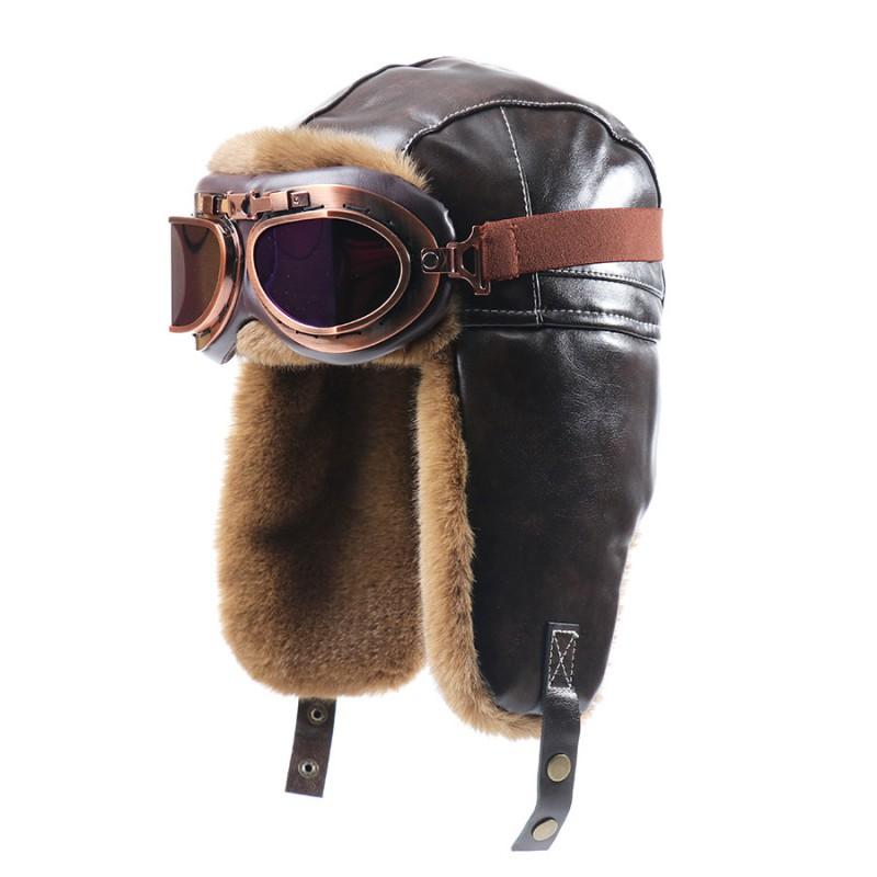 Unisex ziemas PU ādas aviatora cepure