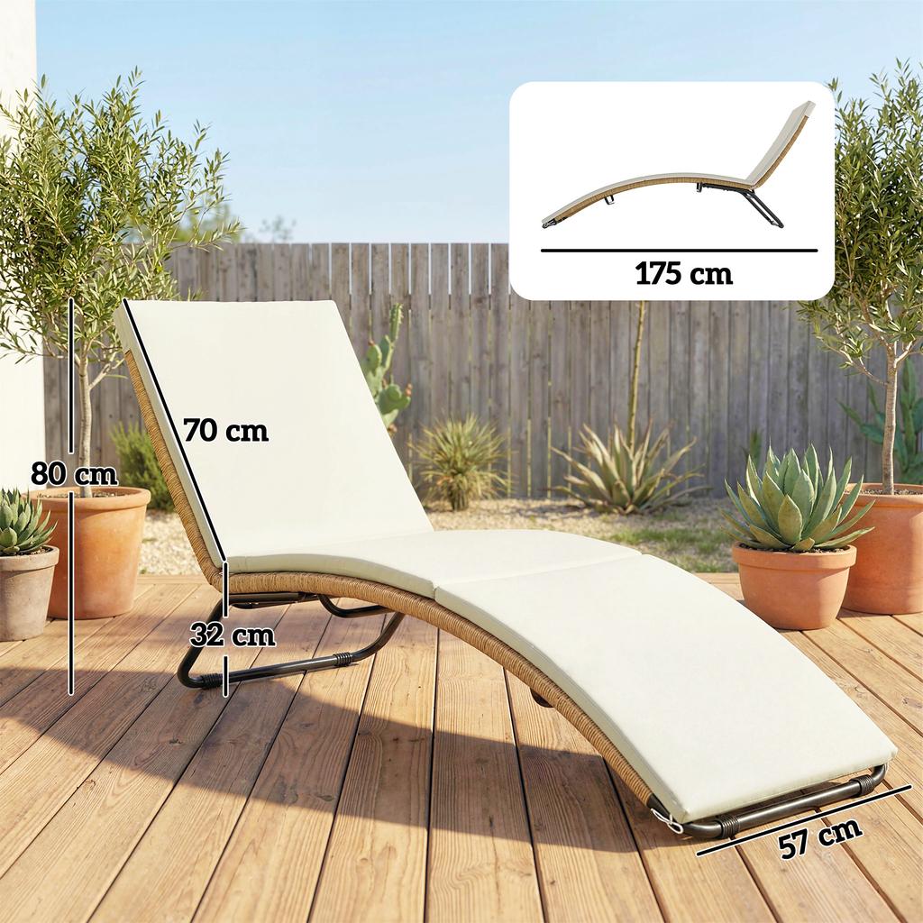 Poly Rattan Sun Lounger S-Shaped Garden Lounger with Cushion Breathable Seat Surface Steel Frame
