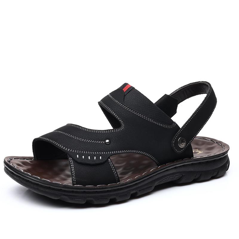 

Мужские летние сандалии из мягкой кожи, повседневная пляжная обувь, мужские нескользящие износостойкие шлепанцы двойного назначения, мужские 2025 38 чёрный