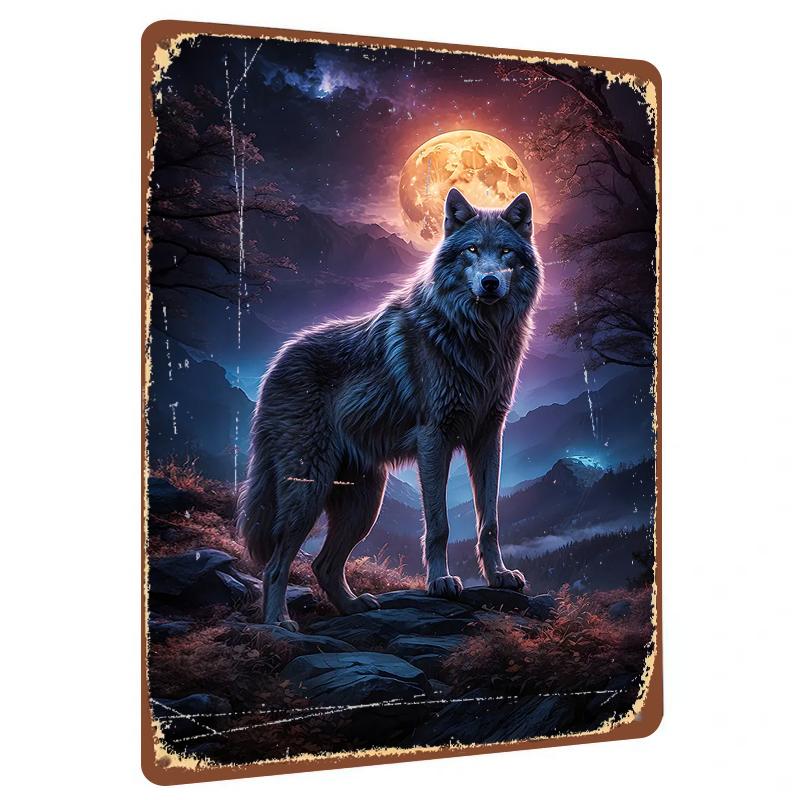 

Moonlit Wolf Howling Metal Wall Art Decorative Painting for Living Room Bedroom Study Animal Art Mural 20x30cm（7.8x11.8inch）