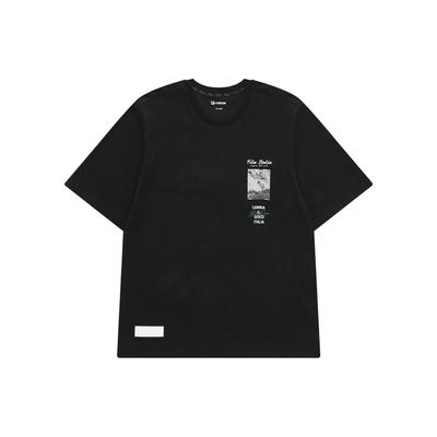 QR Series Printed American Vintage Letter Trendy Sports Crew Neck Pullover Short Sleeve T-Shirt Men Tops Deep-Black T11M326109F-BK