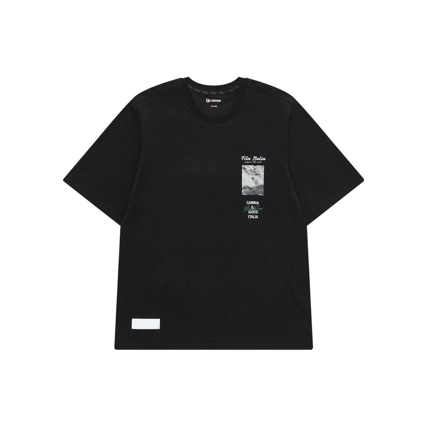 

FILA QR Series Printed American Vintage Letter Trendy Sports Crew Neck Pullover Short Sleeve T-Shirt Men Tops Deep-Black T11M326109F-BK M