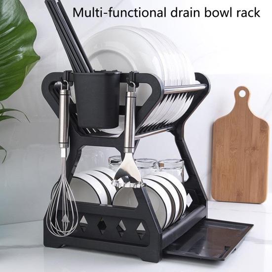 1 Set Dish Drainer Double Layer Detachable High Capacity Save Space Multifunctional Storage Rack Dish Drainer Sink for Dining Room