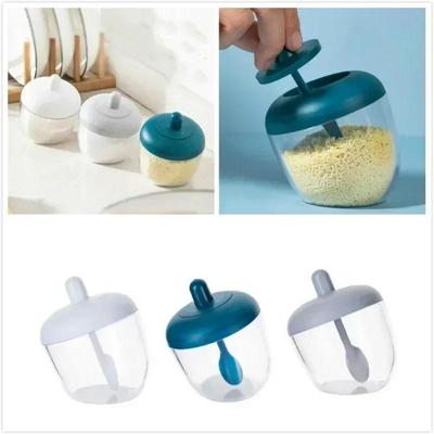 Barattolo Condimenti Integrato con Cucchiaino, Barattoli Sigillati in Plastica per Conservazione Condimenti Casa Cucina, Scatola Ermetica Anti-umidità per Glutammato Monosodico e Pepe
