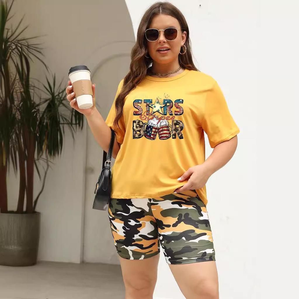 2024 Trendy Women's Plus Size Loose Casual Set with Dropped Shoulder Sleeves