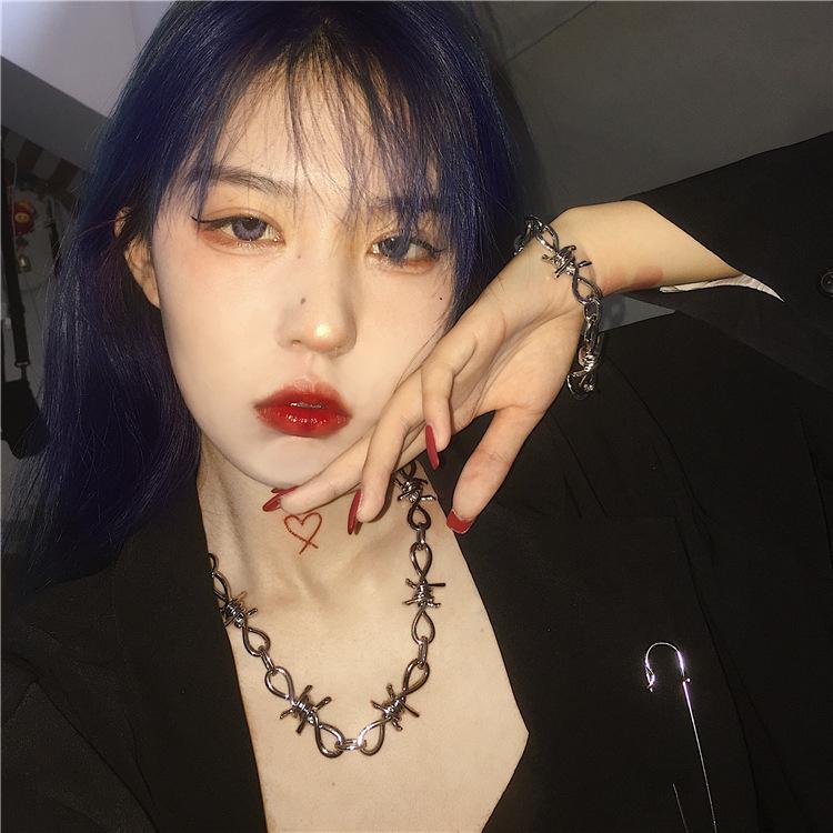 Minimalist Punk Choker Necklace & Bracelet Edgy Streetwear Hip Hop Jewelry for Women Men Gothic Chain Collarbone Gift
