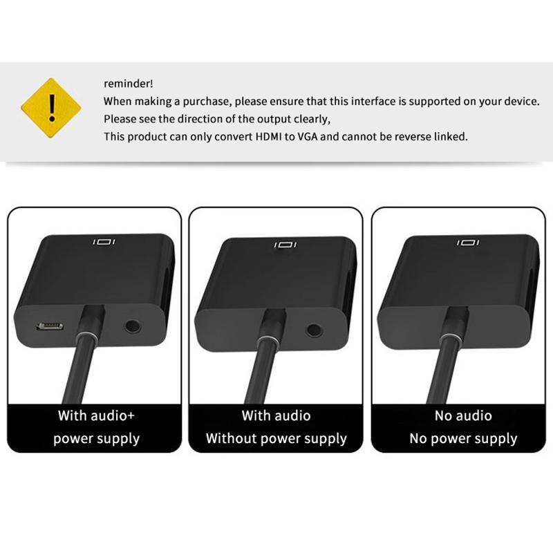 Hd 1080P Hdmi To Vga Cable Converter With Audio Power Supply Hdmi Male To Vga Female Converter Adapter For Tablet Laptop Pc Tv