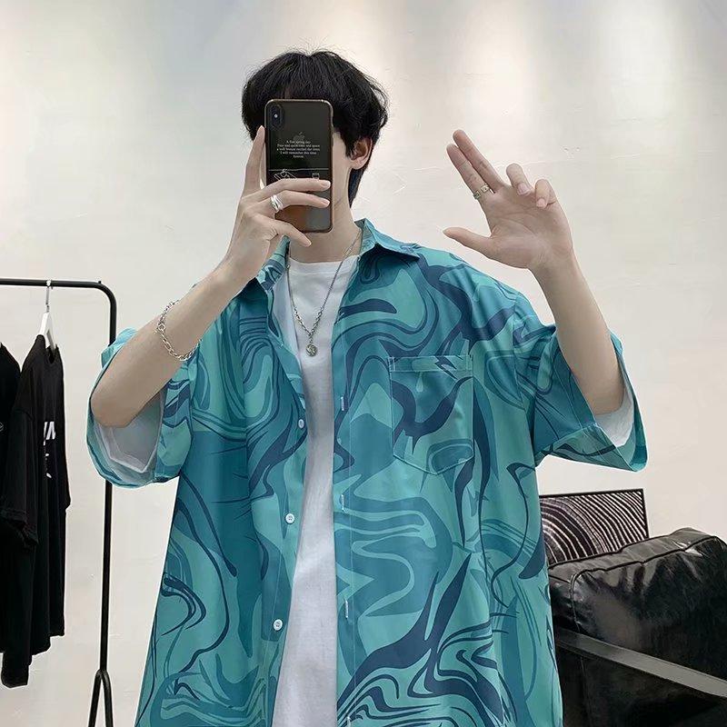 

Мужская и женская мода ретро рубашка с рисунком дизайн пара рубашка с короткими рукавами свободная повседневная рубашка для